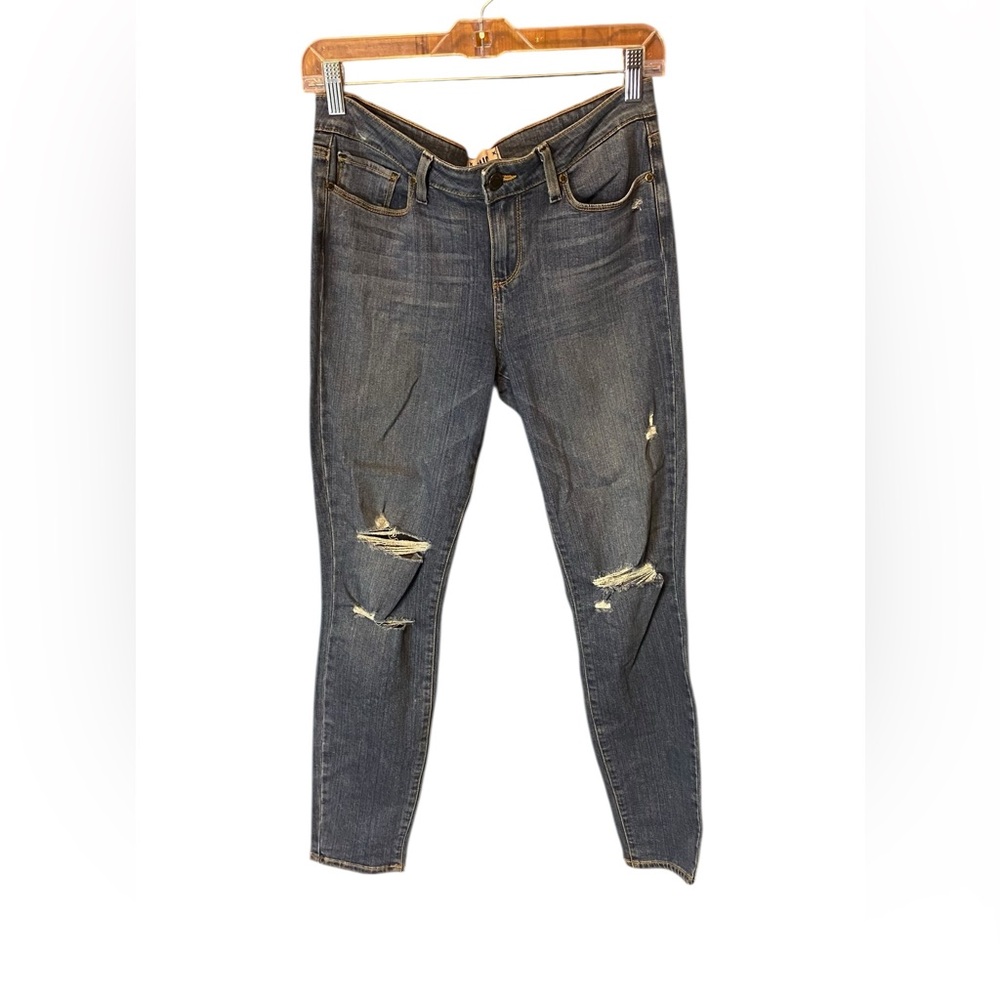 PAIGE Verdugo Distressed Ankle Jeans - Dark Blue